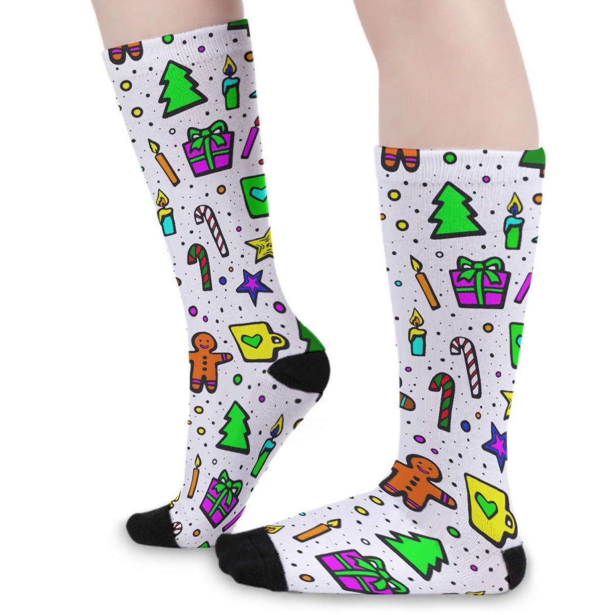 Unisex Long Socks - Bright Doodle - Festive Style