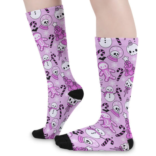 Unisex Long Socks - Creepy Pink - Festive Style