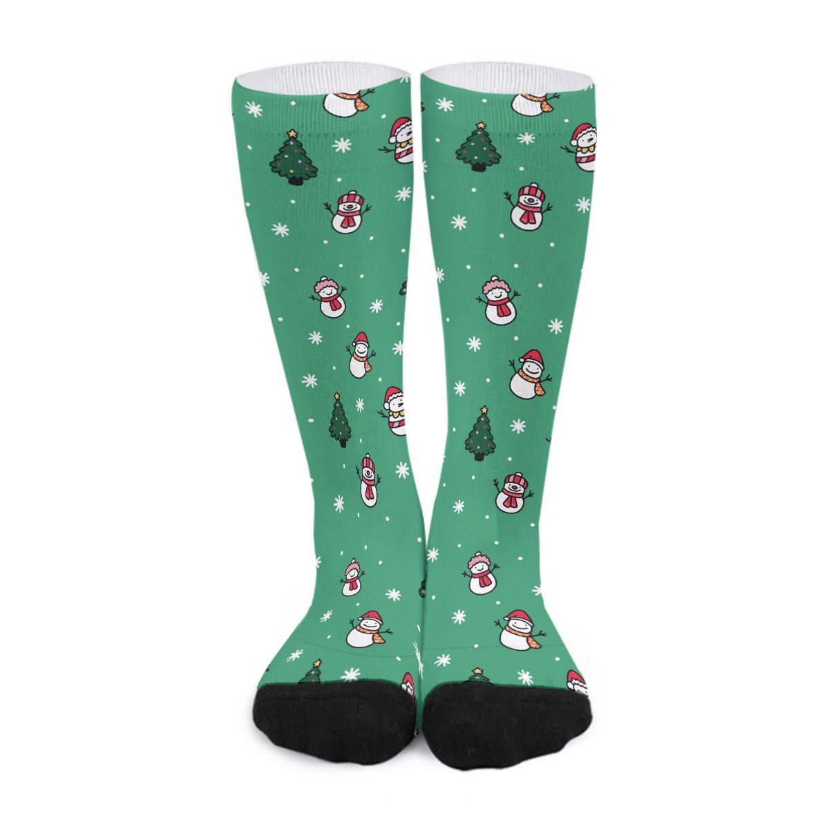 Unisex Long Socks - Green Snowman - Festive Style