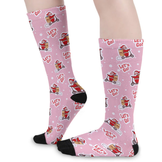 Unisex Long Socks - Pink "Let's Go!" - Festive Style