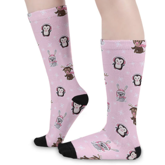 Unisex Long Socks - Polar Pink - Festive Style