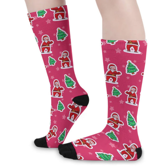 Unisex Long Socks - Red Santa Boxing - Festive Style