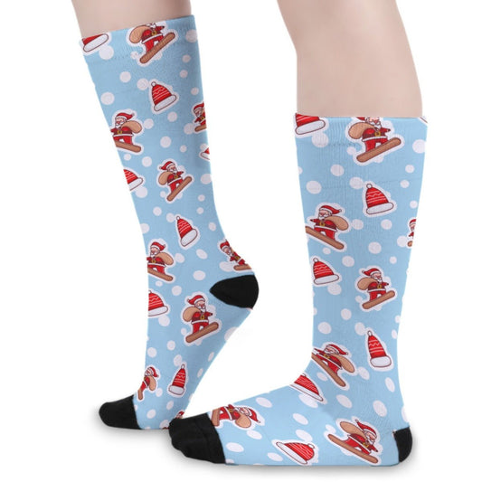 Unisex Long Socks - Santa Snowboarding - Festive Style