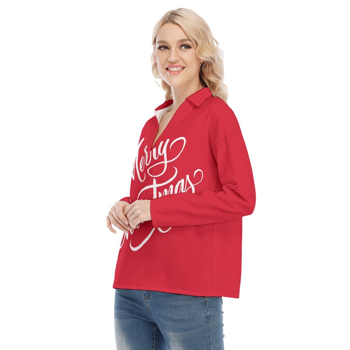 Women's Christmas Blouse - Merry Christmas - Red - Festive Style