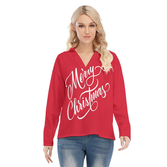 Women's Christmas Blouse - Merry Christmas - Red - Festive Style
