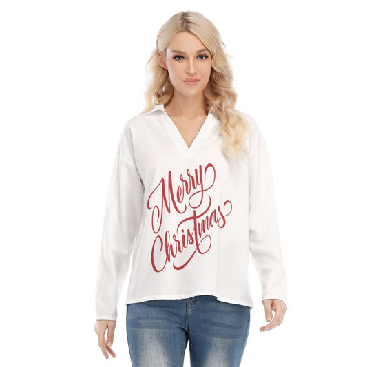 Women's Christmas Blouse - Merry Christmas - White - Festive Style