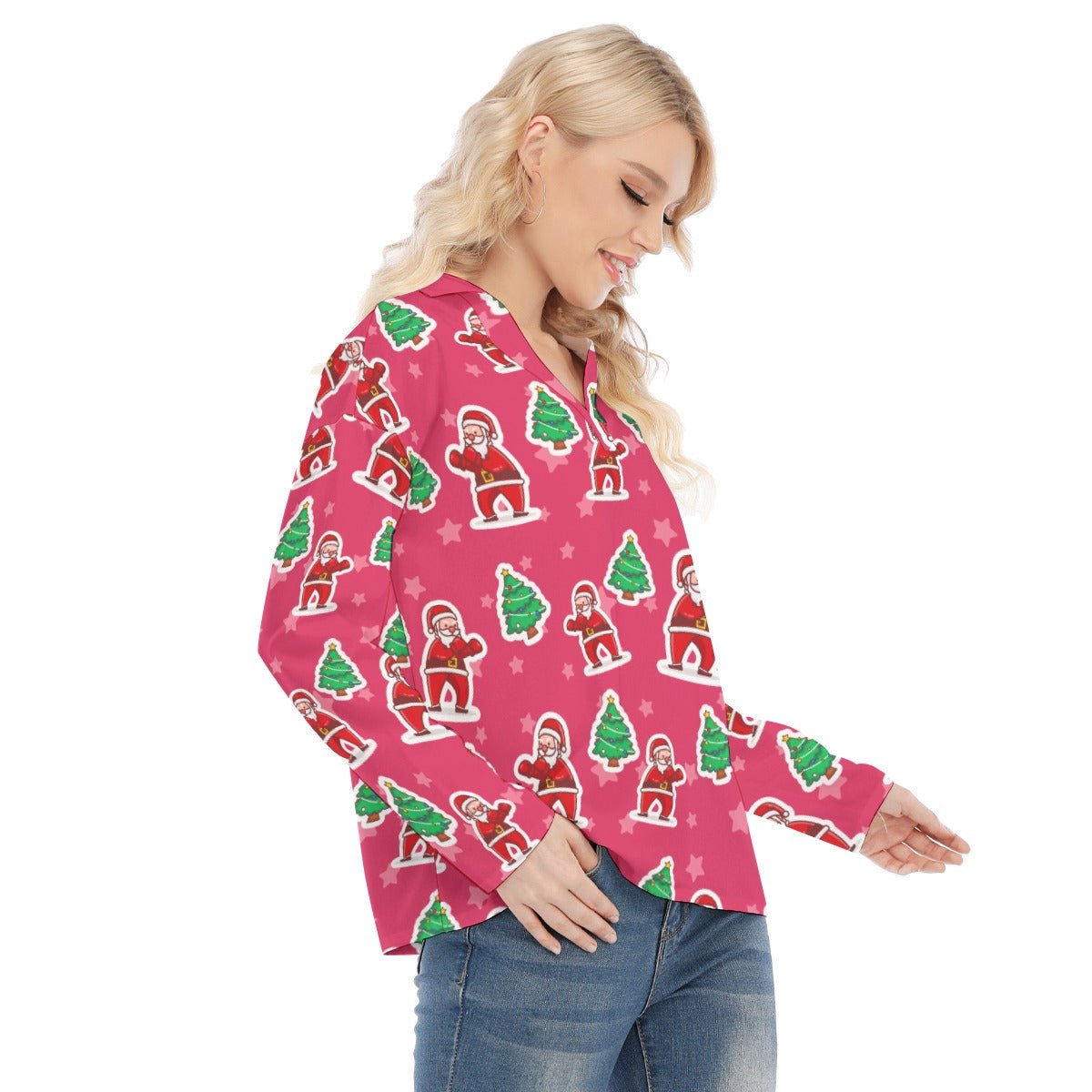 Women's Christmas Blouse - Red Santa Boxing - Festive Style
