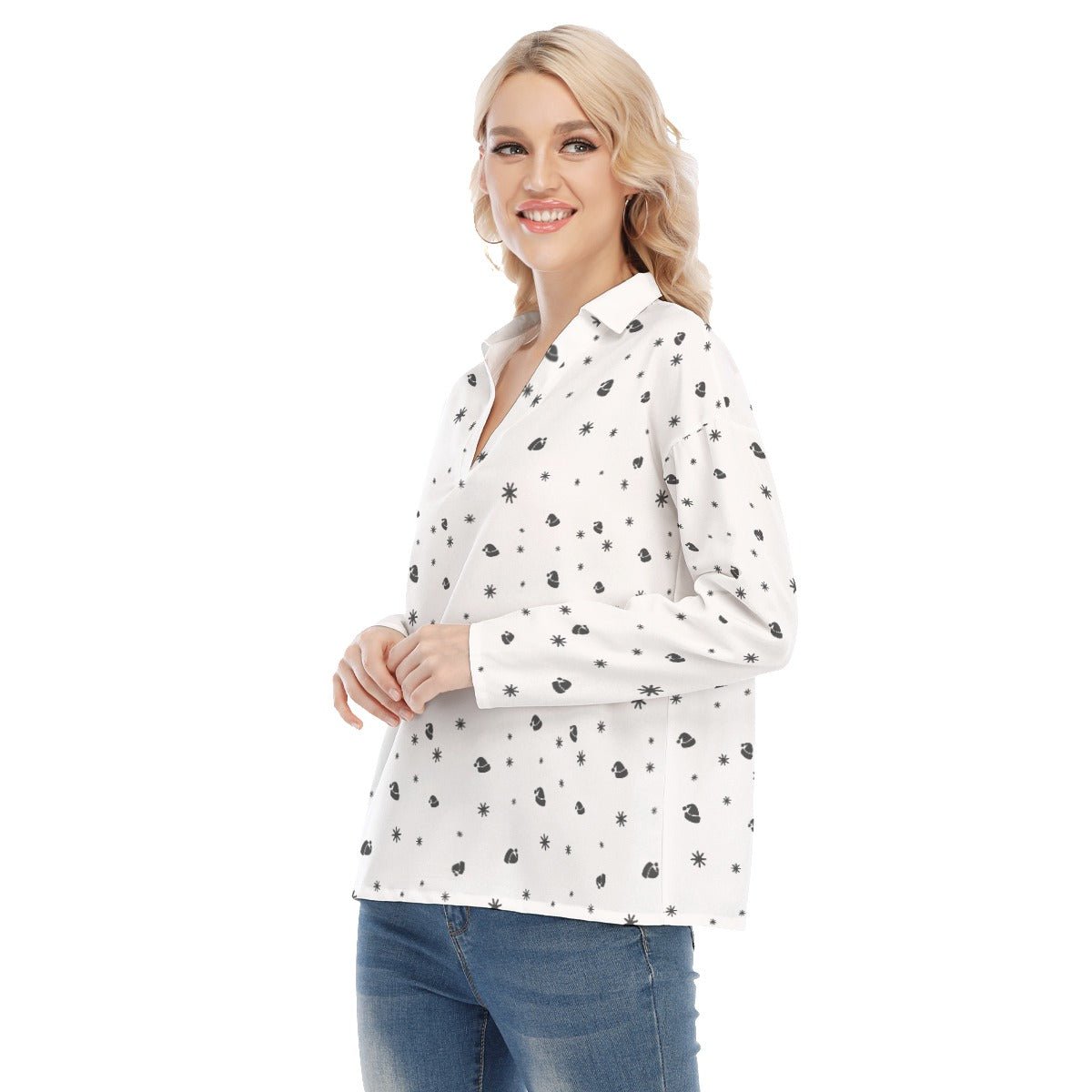 Women's Christmas Blouse - Snowflakes and Hats - Festive Style