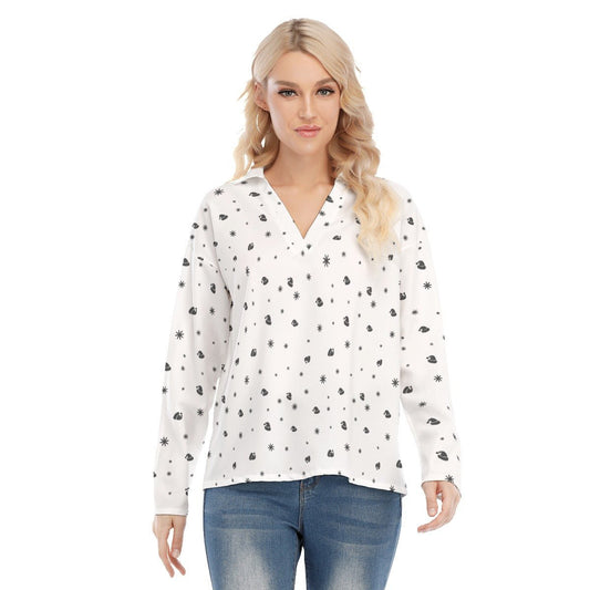 Women's Christmas Blouse - Snowflakes and Hats - Festive Style