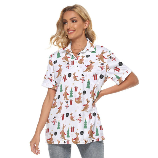 Women's Christmas Polo T-Shirt - Kangaroos - Festive Style