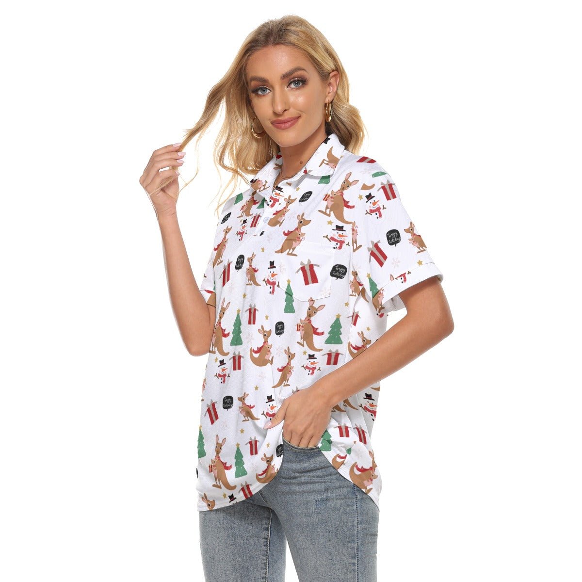 Women's Christmas Polo T-Shirt - Kangaroos - Festive Style