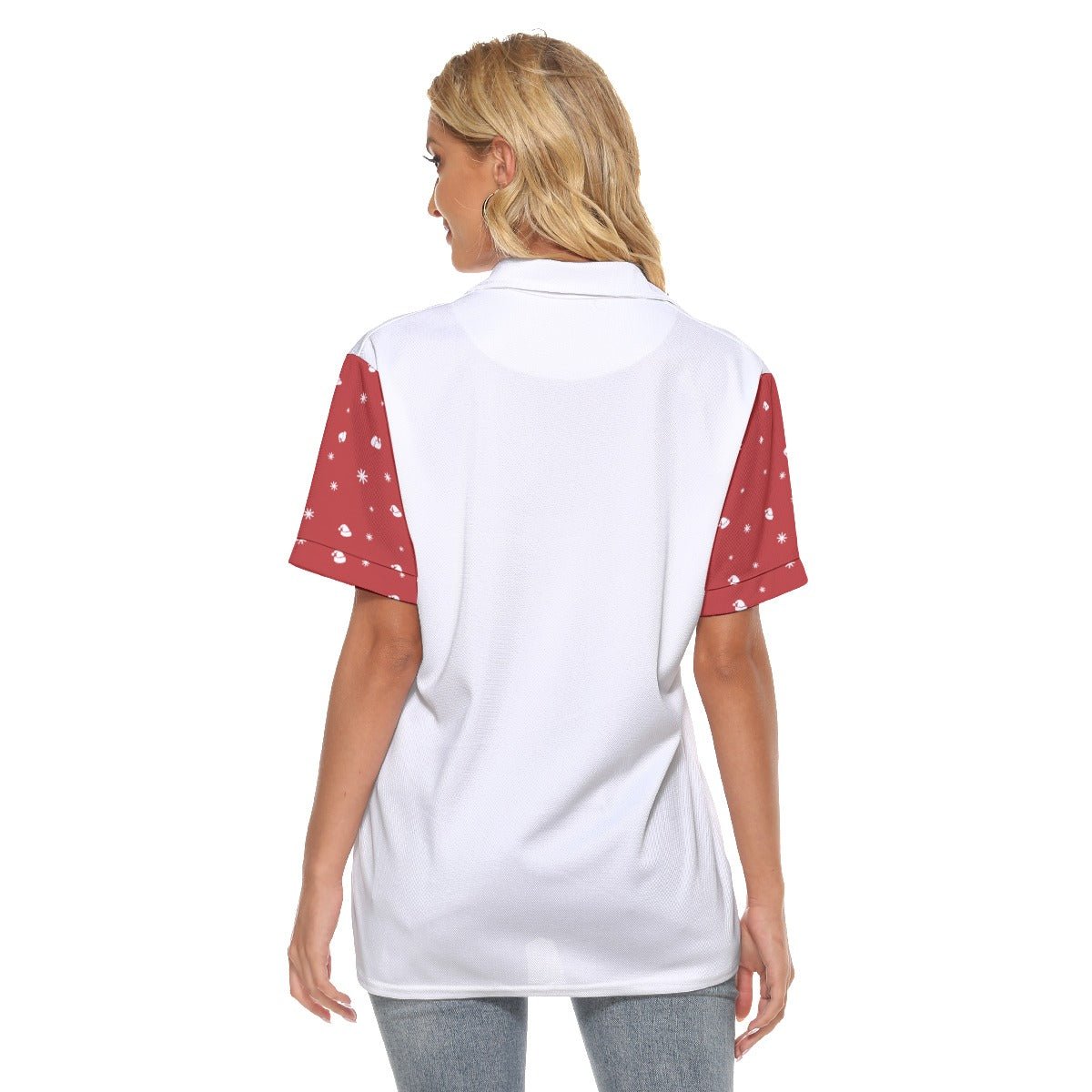 Women's Christmas Polo T-Shirt - Merry Christmas - Red Sleeves - Festive Style