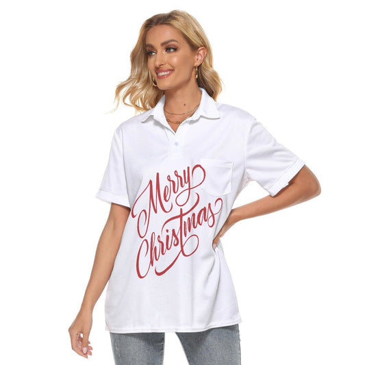 Women's Christmas Polo T-Shirt - Merry Christmas - White - Festive Style