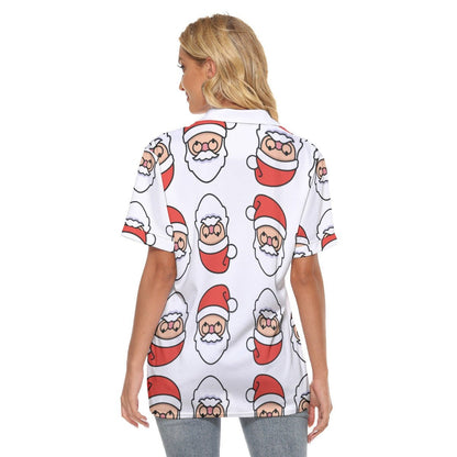 Women's Christmas Polo T-Shirt - Mirrored Santa - Festive Style