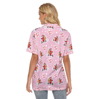 Women's Christmas Polo T-Shirt - Pink "Let's Go" - Festive Style