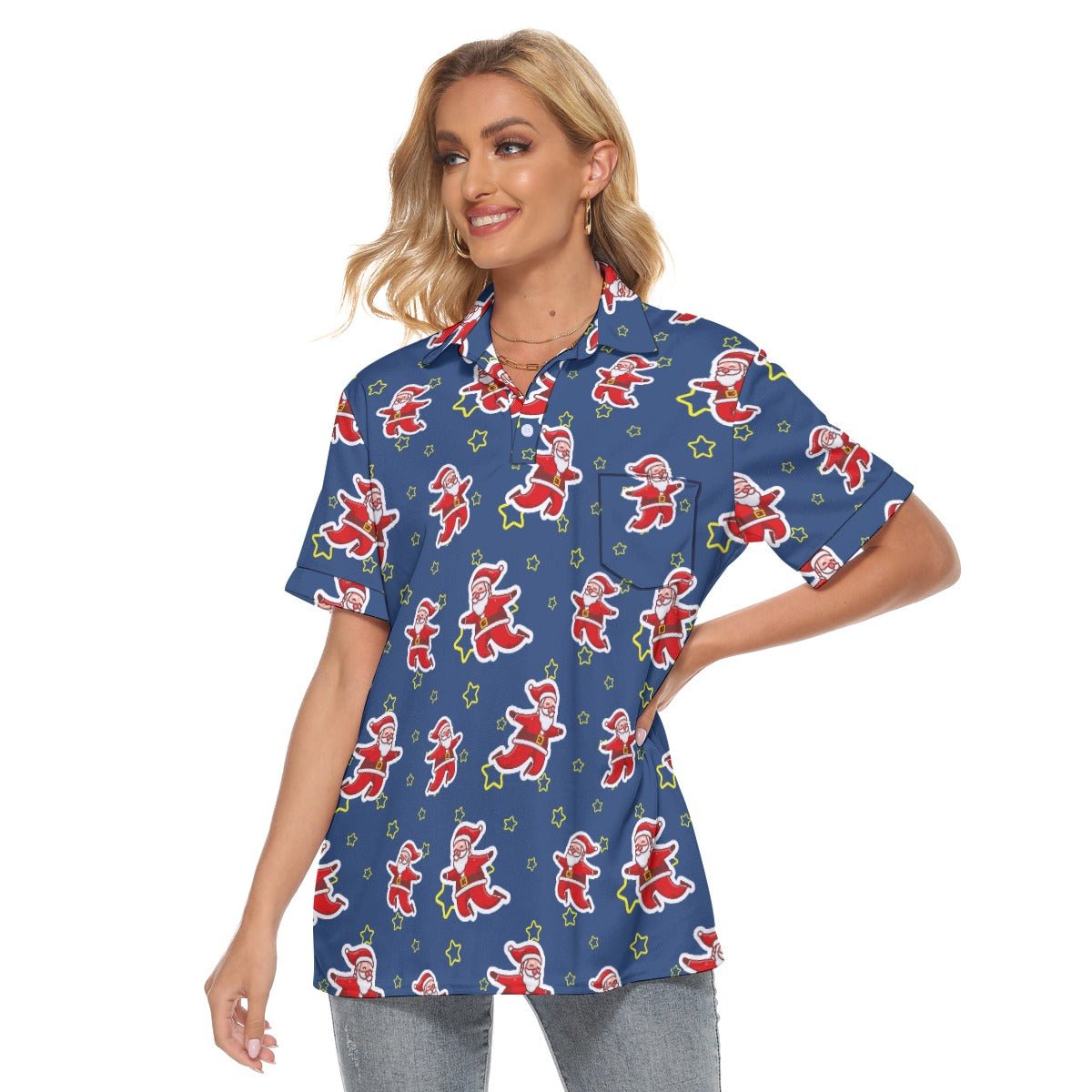 Women's Christmas Polo T-Shirt - Santa Night Time - Festive Style