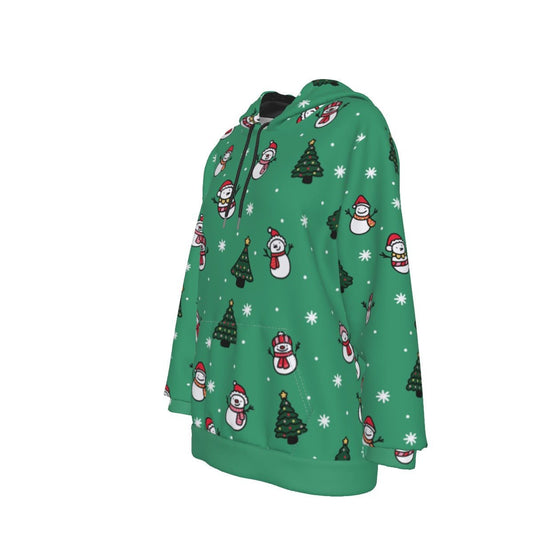 Women's Fleece Christmas Hoodie- Green Snowman - Festive Style