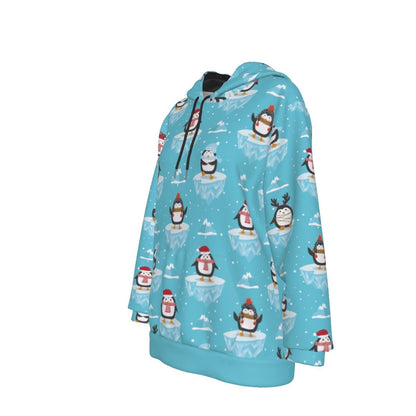 Women's Fleece Christmas Hoodie- Icy Penguins - Festive Style