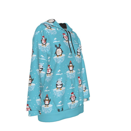 Women's Fleece Christmas Hoodie- Icy Penguins - Festive Style