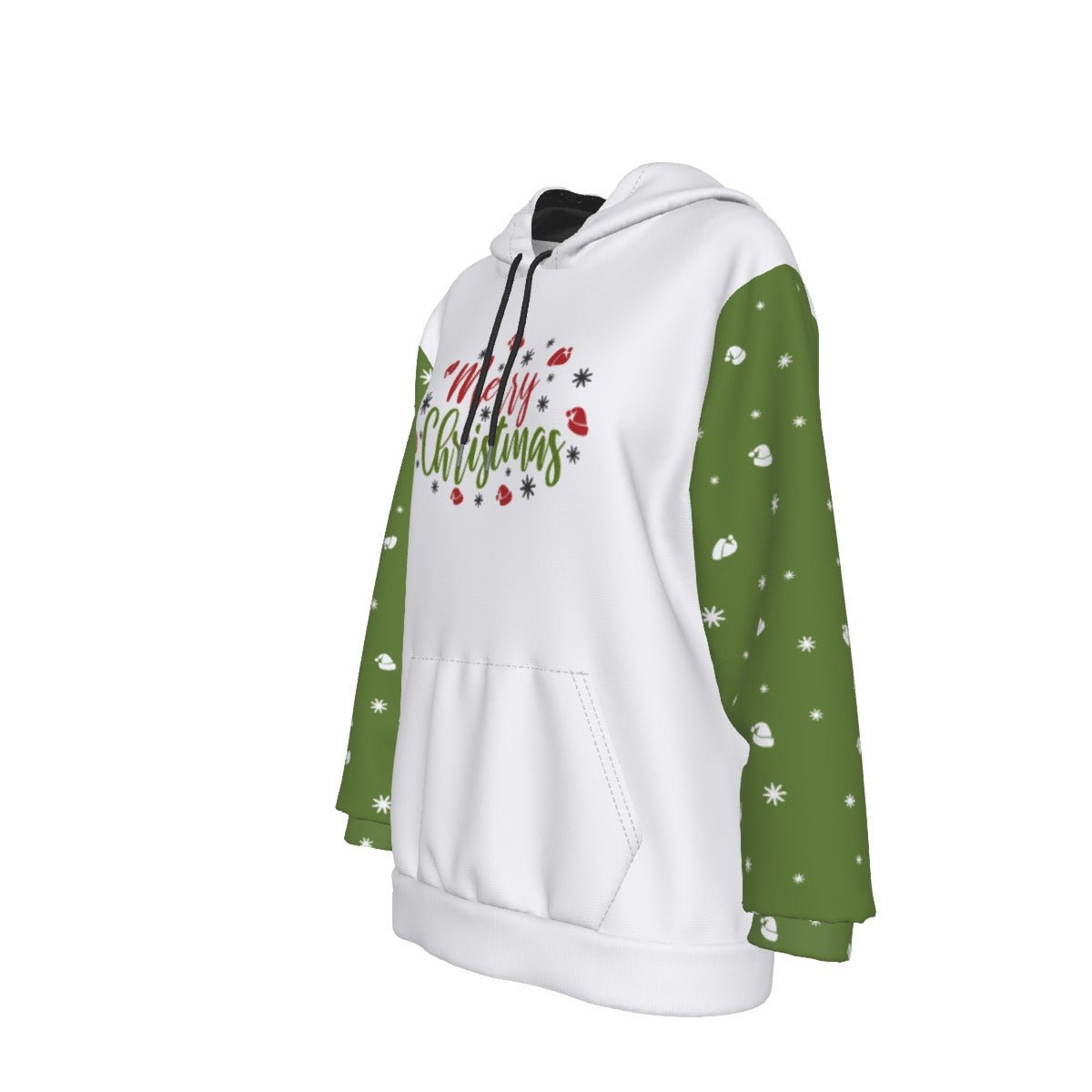 Women's Fleece Christmas Hoodie - Merry Christmas - Green Sleeves - Festive Style