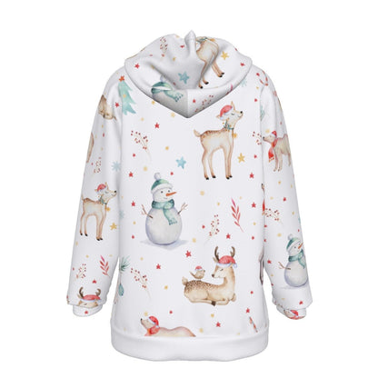 Women's Fleece Christmas Hoodie - Natural Pattern - Festive Style