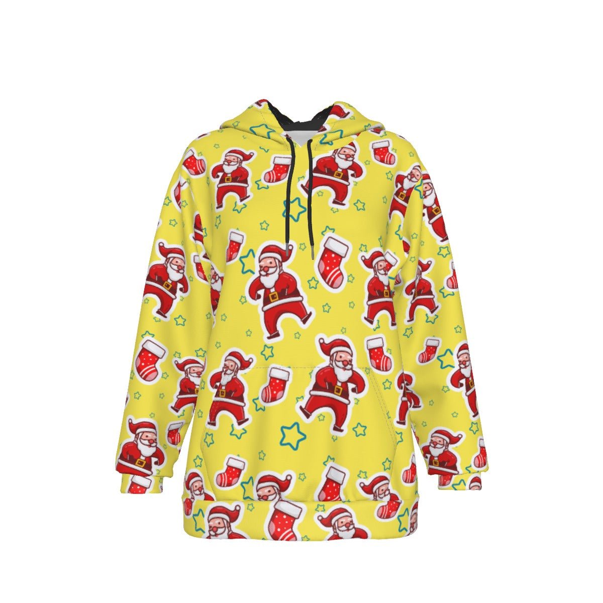 Women's Fleece Christmas Hoodie - Santa and Stars - Festive Style