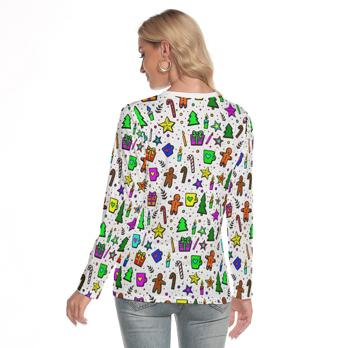 Women's Long Sleeve Christmas T-shirt - Bright Doodle - Festive Style