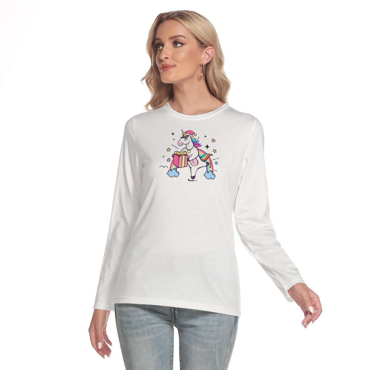 Women's Long Sleeve Christmas T-shirt - Christmas Unicorn - Festive Style