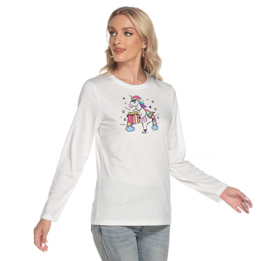 Women's Long Sleeve Christmas T-shirt - Christmas Unicorn - Festive Style
