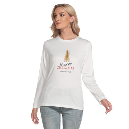 Women's Long Sleeve Christmas T-shirt - Gold Tree - Festive Style