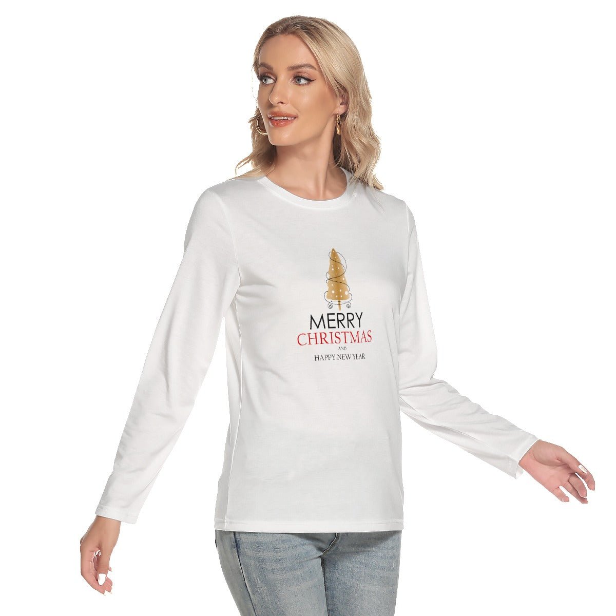 Women's Long Sleeve Christmas T-shirt - Gold Tree - Festive Style