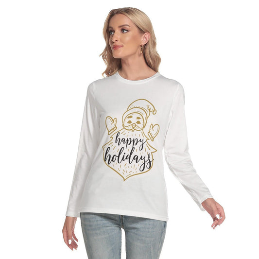 Women's Long Sleeve Christmas T-shirt - Happy Holidays - Festive Style