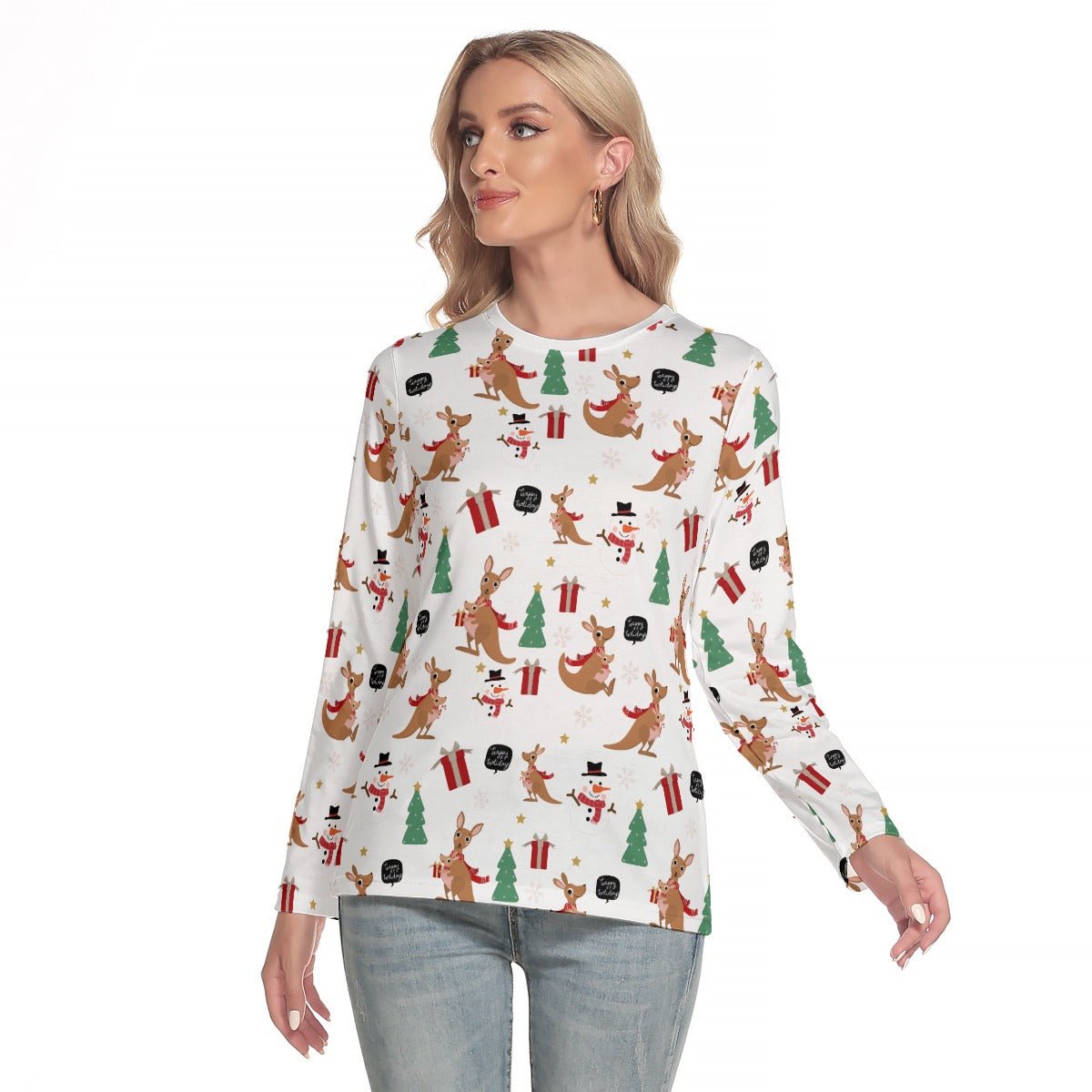 Women's Long Sleeve Christmas T-shirt - Kangaroos - Festive Style