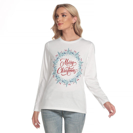 Women's Long Sleeve Christmas T-shirt - MC Wreath - Festive Style