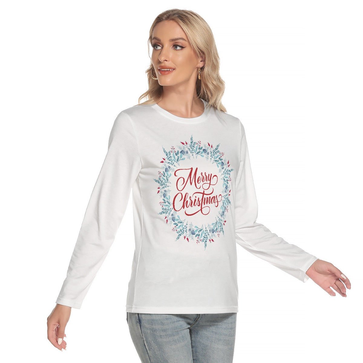 Women's Long Sleeve Christmas T-shirt - MC Wreath - Festive Style