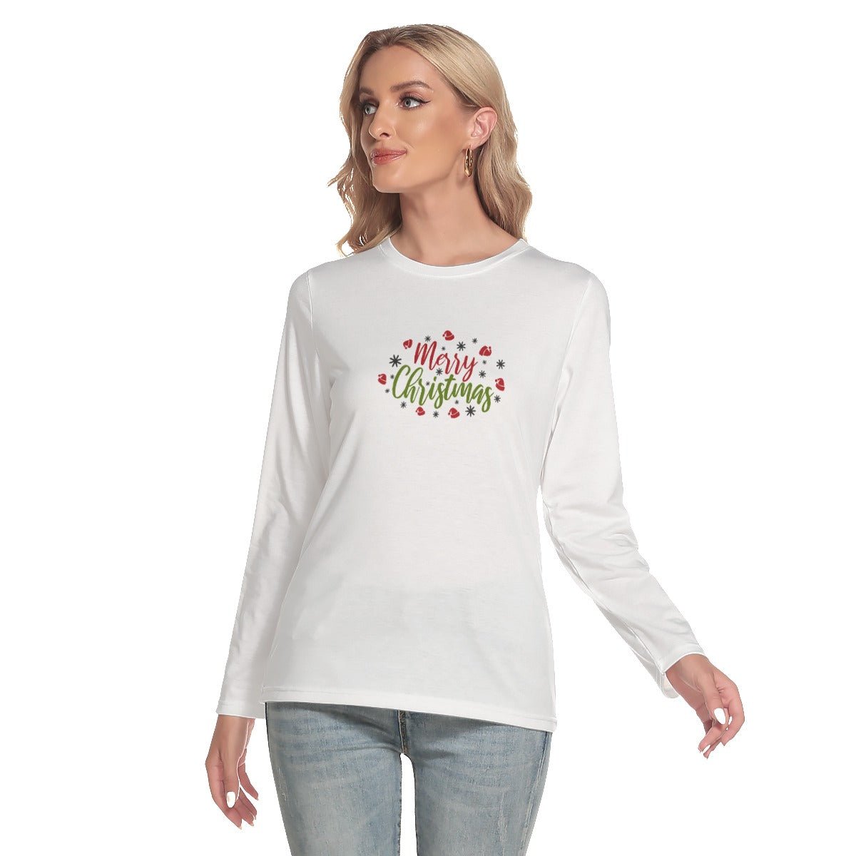 Women's Long Sleeve Christmas T-shirt - Merry Christmas - Festive Style
