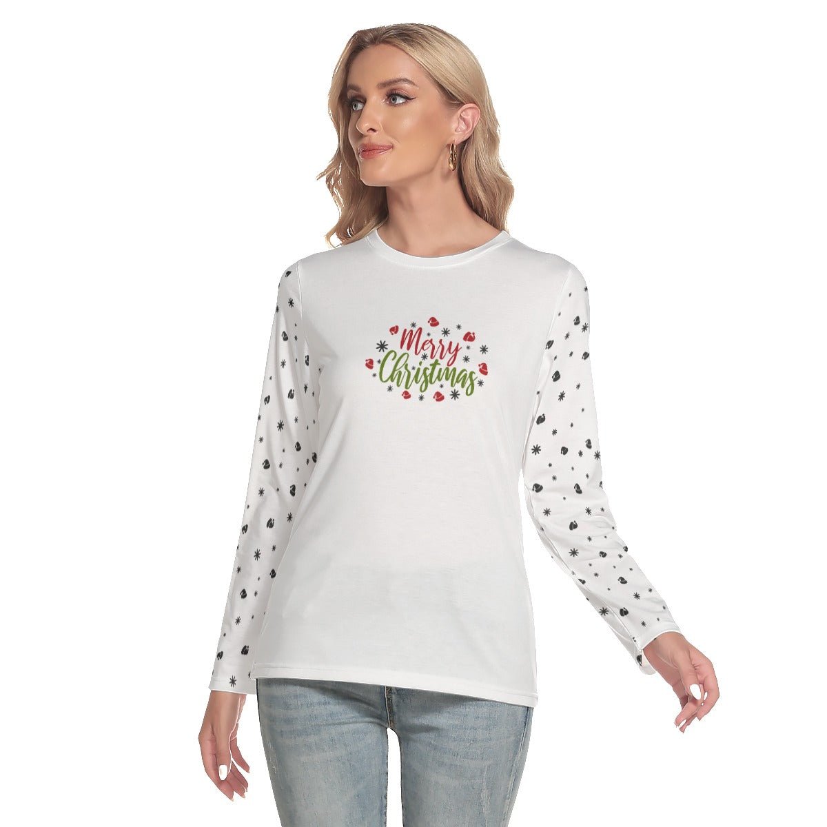 Women's Long Sleeve Christmas T-shirt - Merry Christmas - Festive Style
