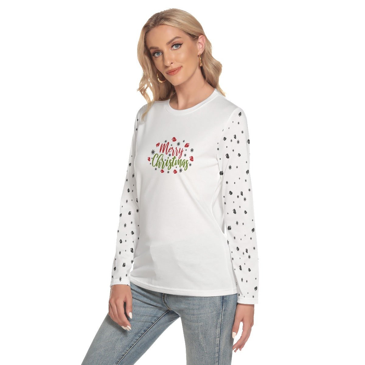 Women's Long Sleeve Christmas T-shirt - Merry Christmas - Festive Style