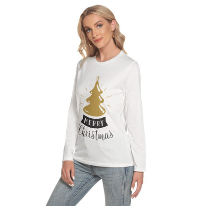 Women's Long Sleeve Christmas T-shirt - Merry Christmas - Gold Tree - Festive Style