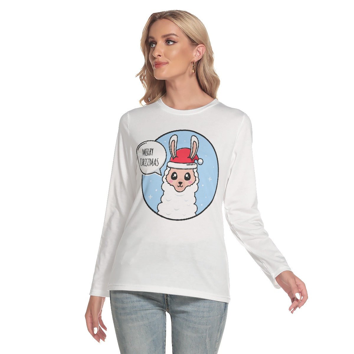 Women's Long Sleeve Christmas T-shirt - Merry Llama - Festive Style