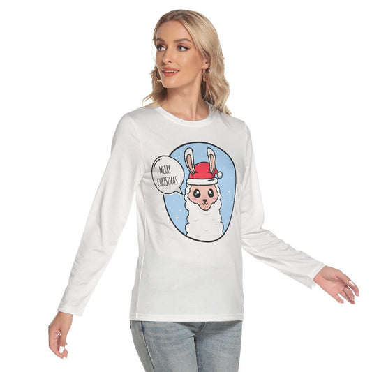 Women's Long Sleeve Christmas T-shirt - Merry Llama - Festive Style