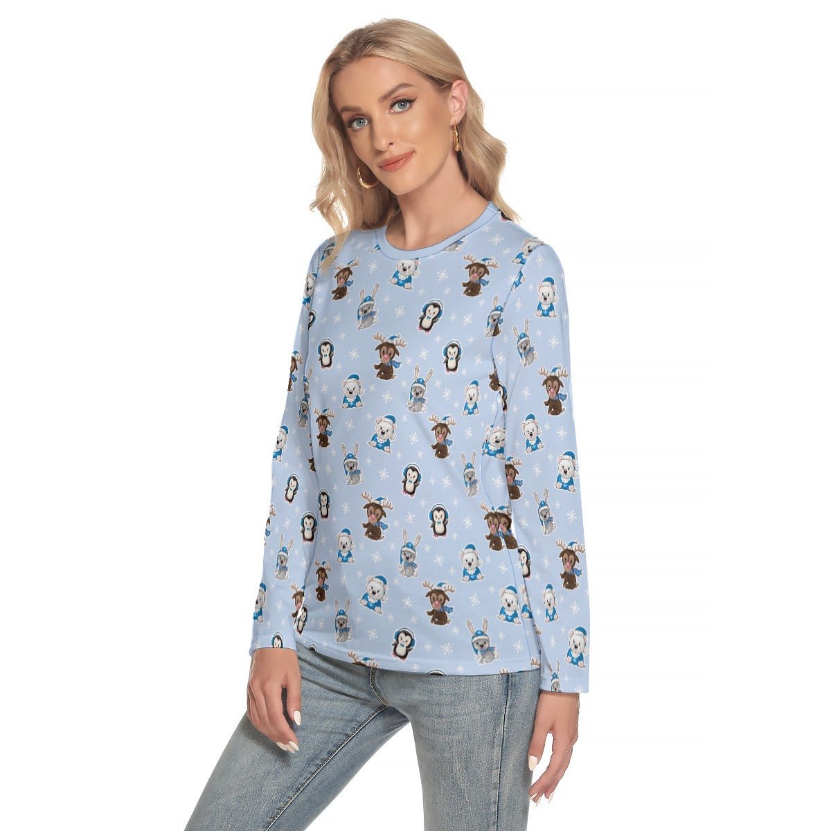 Women's Long Sleeve Christmas T-shirt - Polar Blue - Festive Style