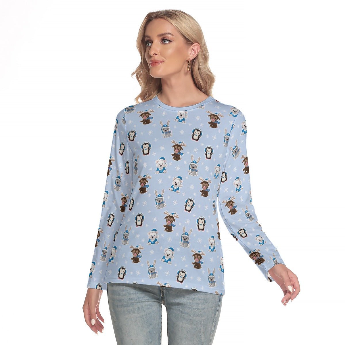 Women's Long Sleeve Christmas T-shirt - Polar Blue - Festive Style