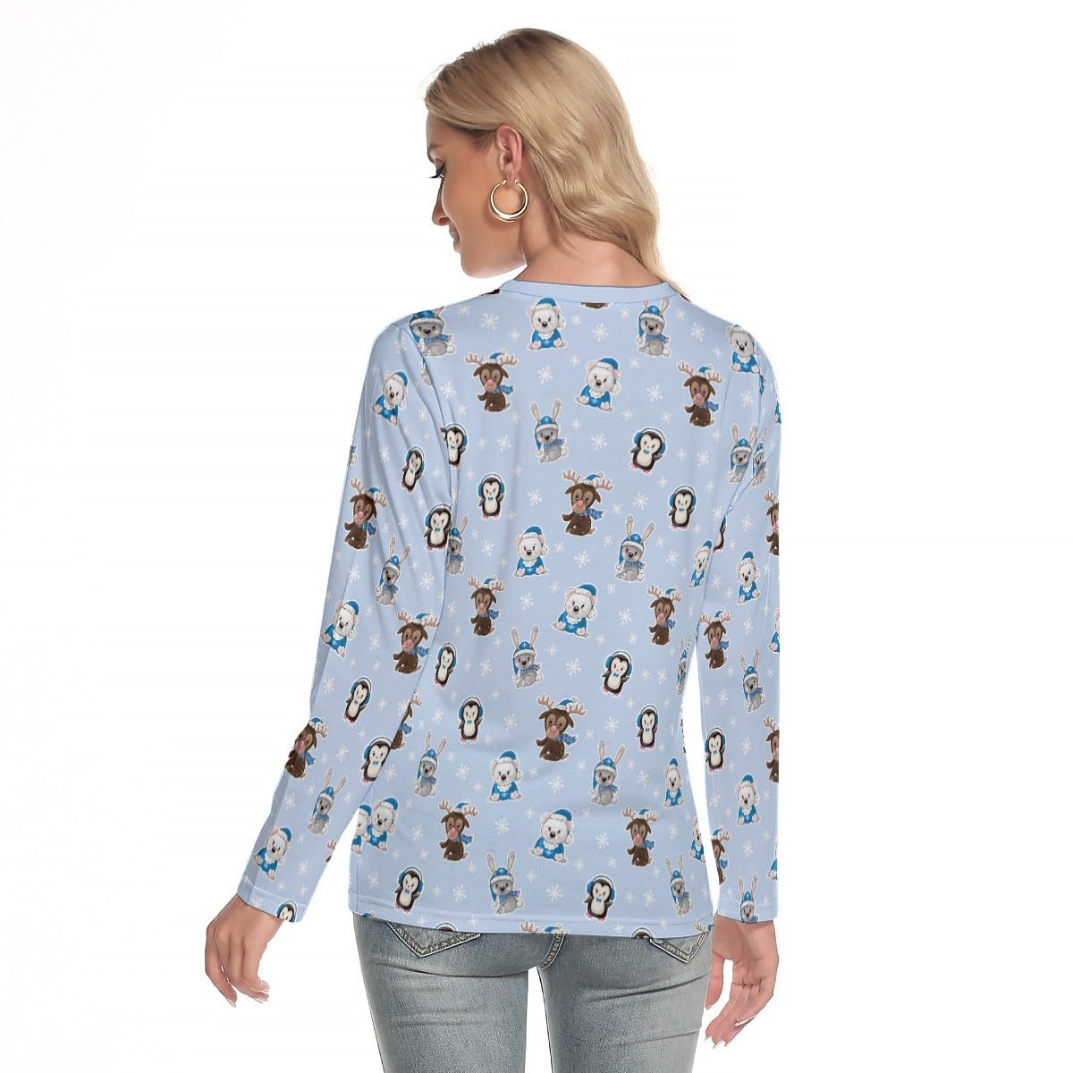 Women's Long Sleeve Christmas T-shirt - Polar Blue - Festive Style