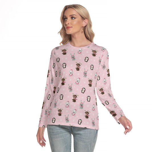 Women's Long Sleeve Christmas T-shirt - Polar Pink - Festive Style