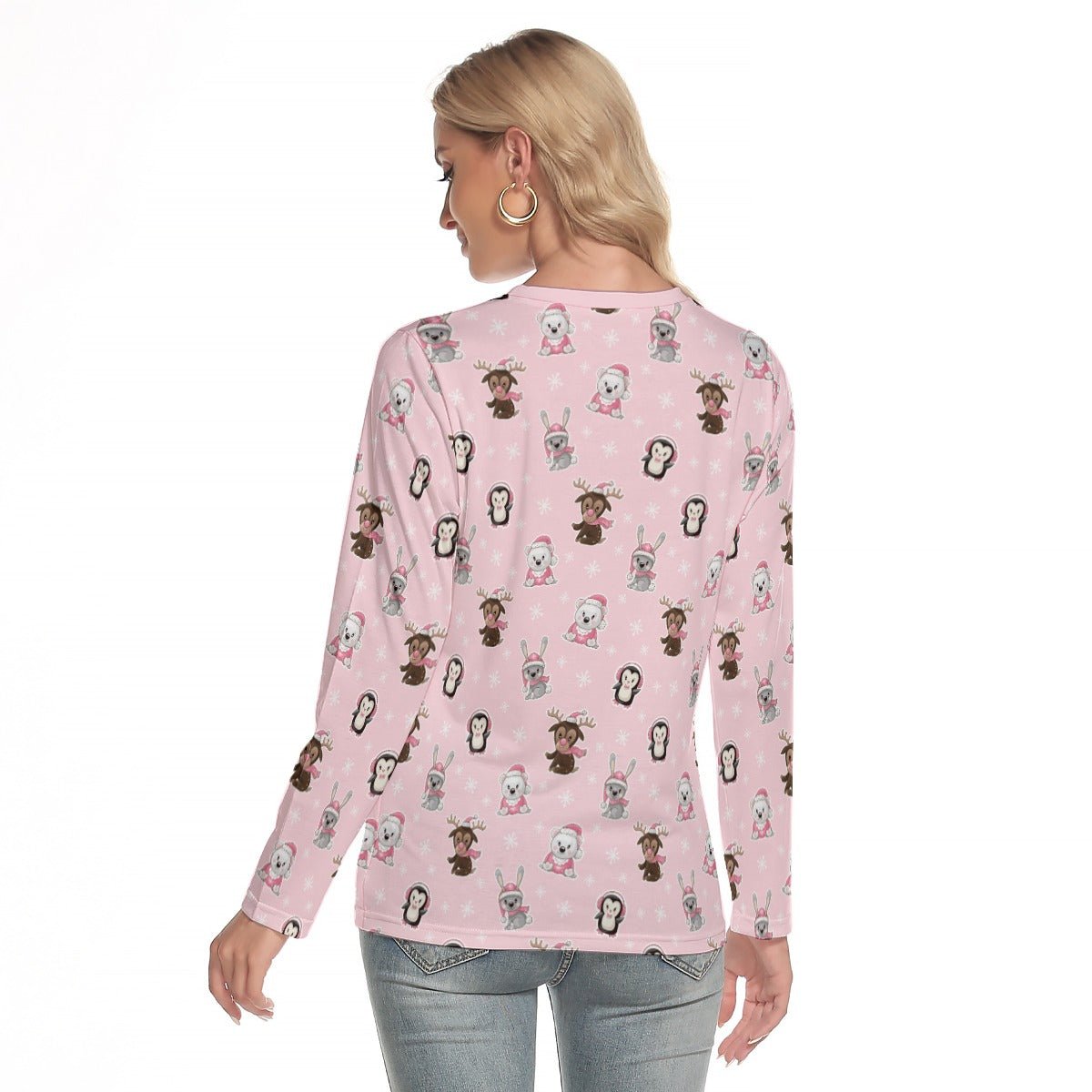 Women's Long Sleeve Christmas T-shirt - Polar Pink - Festive Style