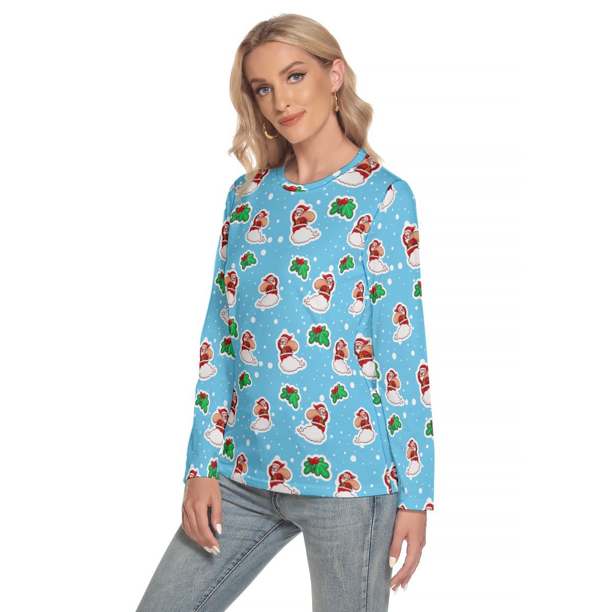 Women's Long Sleeve Christmas T-shirt - Santa Cloud - Festive Style