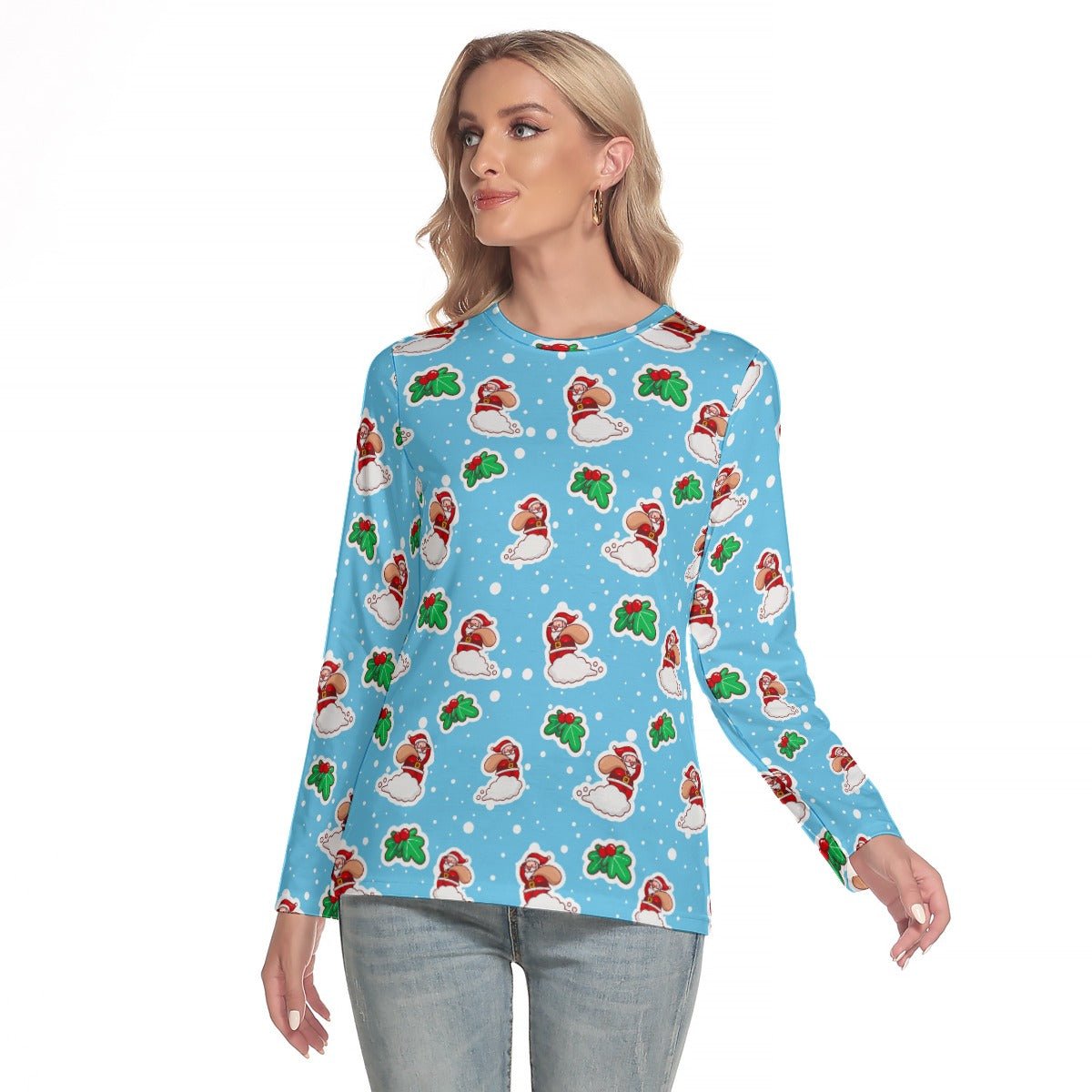 Women's Long Sleeve Christmas T-shirt - Santa Cloud - Festive Style