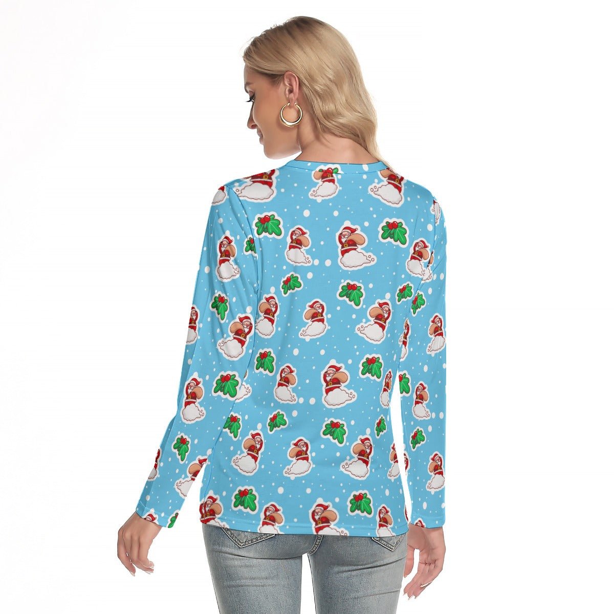 Women's Long Sleeve Christmas T-shirt - Santa Cloud - Festive Style