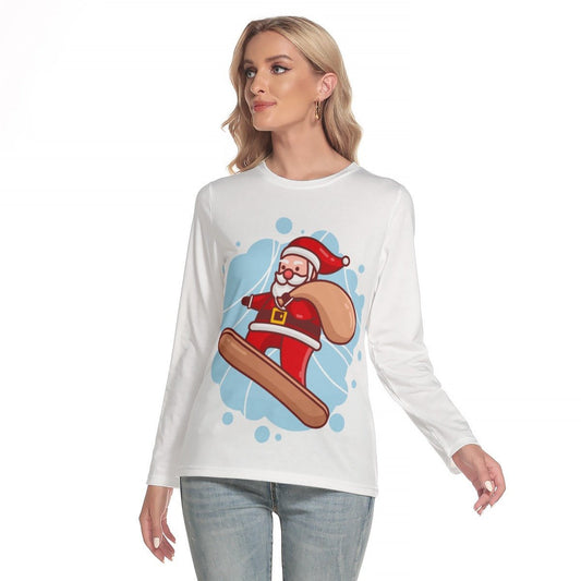 Women's Long Sleeve Christmas T-shirt - Santa Snowboarder - Festive Style